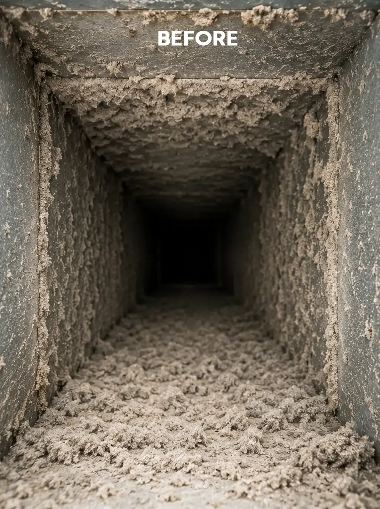 Dirty air duct before cleaning