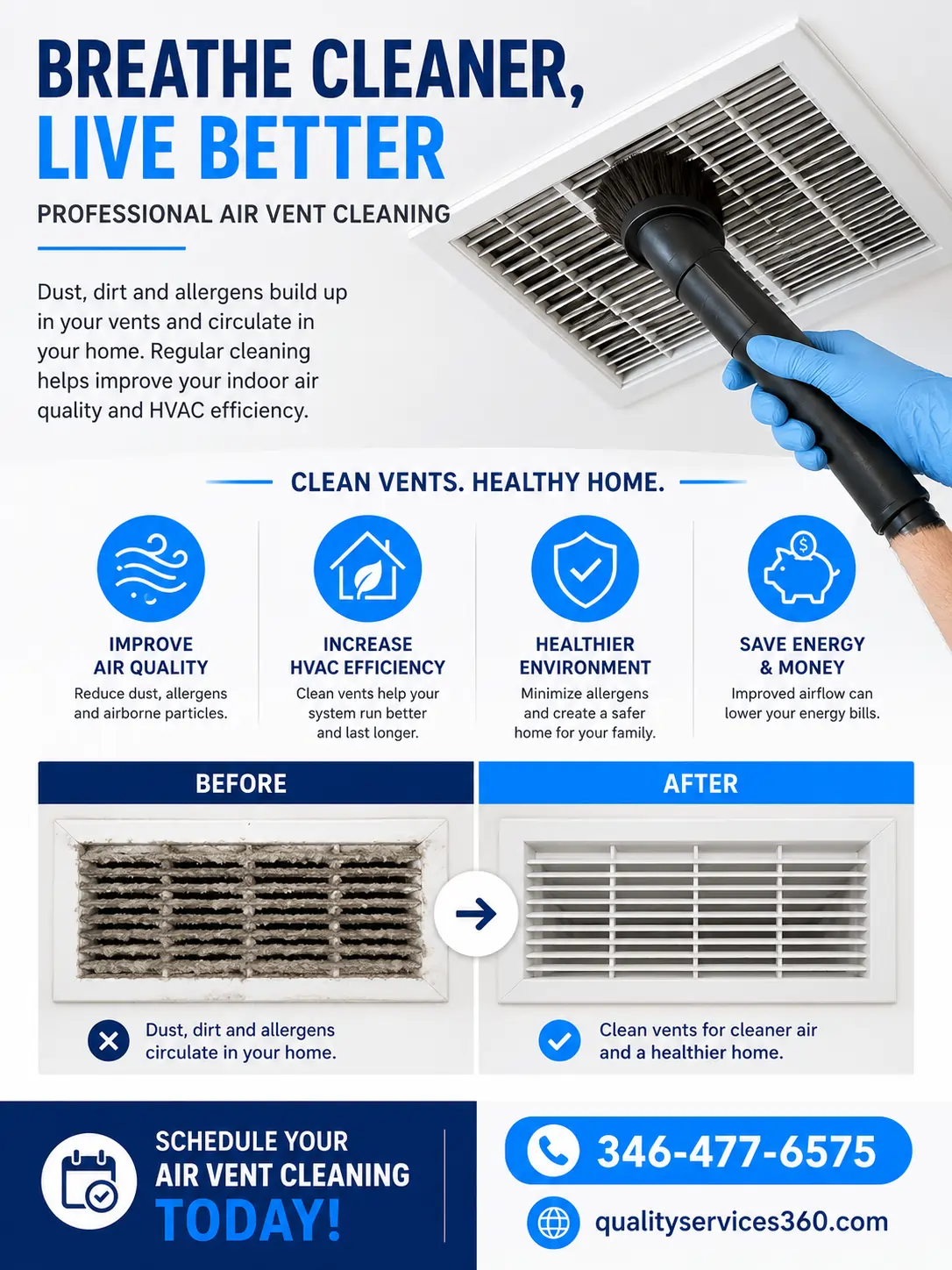 Professional air vent cleaner technician