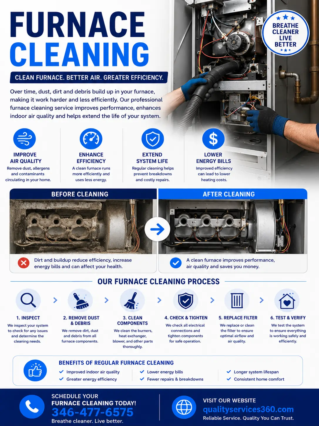 Professional furnace cleaner technician