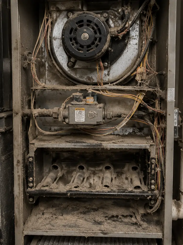 Dirty air duct before cleaning