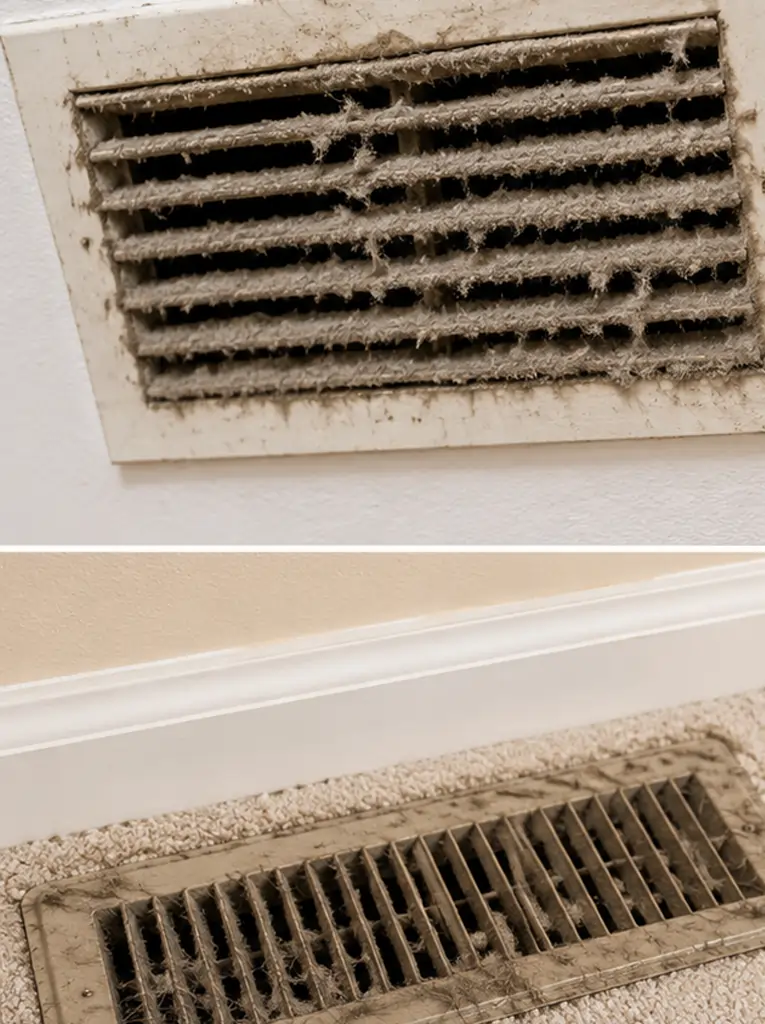 Dirty air duct before cleaning